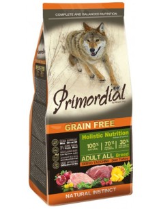 Croquettes sans céréales Primordial pour chien adulte saveur biche et dinde - sac de 2kg