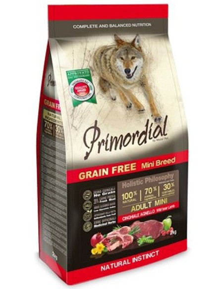 Croquettes Primordial pour chien adulte de petite taille, goût sanglier et agneau - sac de 2kg